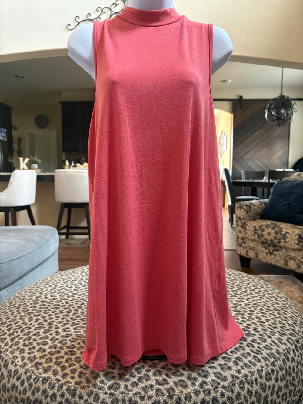 Poof! Coral Pink Sleeveless Midi Shift Dress